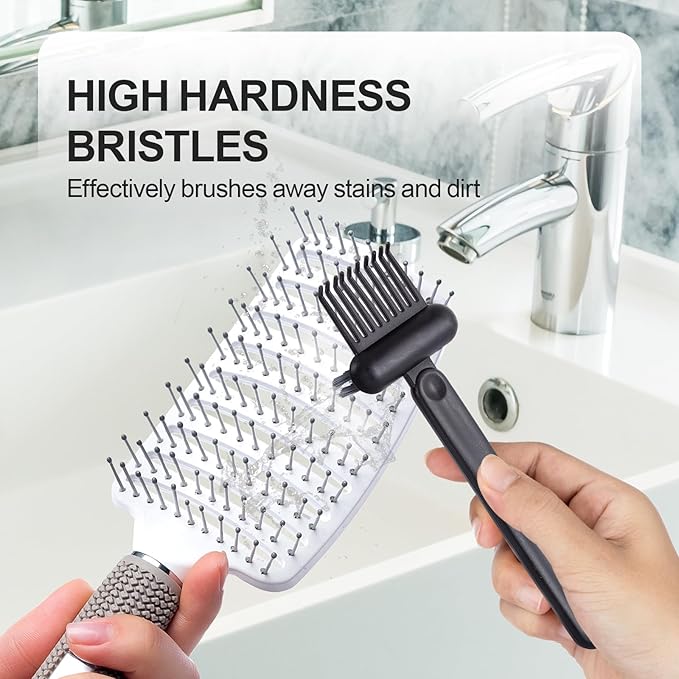 Boar Bristles Hair Brush for Women and Men, Detangling Hair Brush for Smoothing Massage Add Shine, Nylon&Boar Bristles Detangler brush for Hair Healthy (Cleaner-2PcsBlackWhite)
