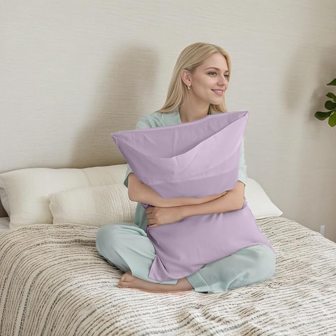 TELUS Pillow Cases King Size 2 Pack, Bamboo Rayon & Lyocell Pillowcase with Envelope Closure, Cooling Breathable Pillow Cover for Hot Sleeper & Night Sweats, 20x40 inch, Light Purple