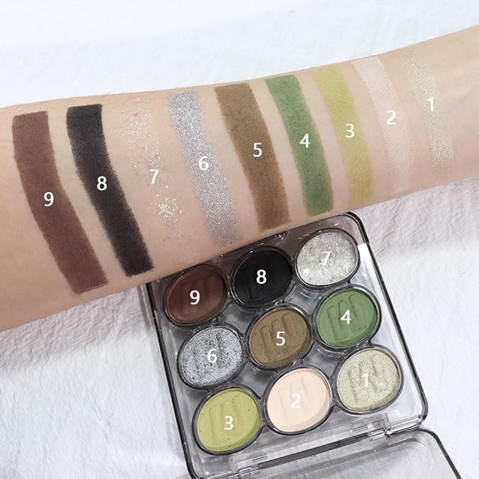 SUAKE Waterproof 9 Colors Shimmer Matte Eyeshadow Palette.Longwearing Highly Pigmented Glitter Eye Makeup Palet. Sparkle Pearlescent paleta de sombras 1# Gold Green