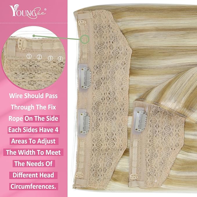 YoungSee Wire Hair Extensions Real Human Hair Balayage Wire Human Hair Extensions Balayage Medium Brown with Caramel Blonde Human Hair Fish Line Extension Ombre 18 Inch 80g