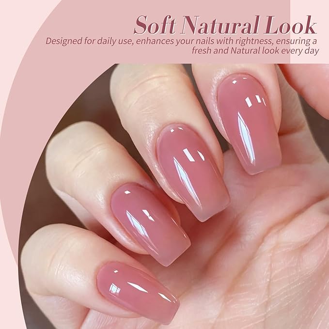Born Pretty Milky White Jelly Nude Pink Gel Nail Polish Translucent Natural Sheer Pink Soak Off U v Light Cure Gel Polish Kit for Salon and Nail Art DIY at Home 6Colors