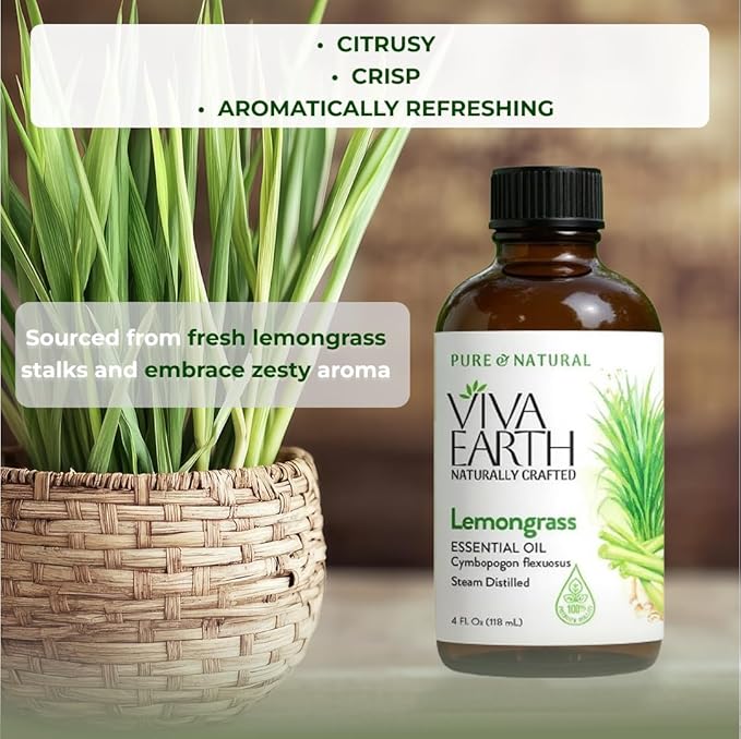 Lemongrass Essential Oil – Pure and Natural with a Bright, Citrus-Fresh Aroma for Diffusers, Aromatherapy, Hair and Skin Care, Soap and Candle Making – with Dropper, 4 oz