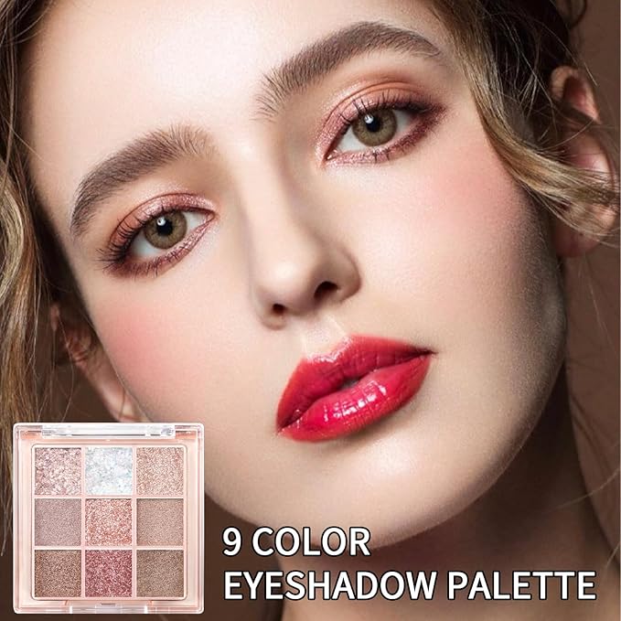 Erinde 9 Colors Eyeshadow Palette, Matte Shimmer Glitter Eye Shadow Palette Makeup, Highly Pigmented Long Lasting Waterproof, Natural Neutral Nude Eyeshadow Makeup Pallet, Diamond Snowflake