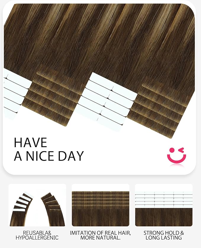 Youngsmile Invisible Tape in Hair Extensions Human Hair #4/27/4 Chocolate Brown to Caramel Blonde 20pcs 45g 20 Inch Balayage Injection Tape in Hair Extensions Human Hair (#4/27/4,20'')