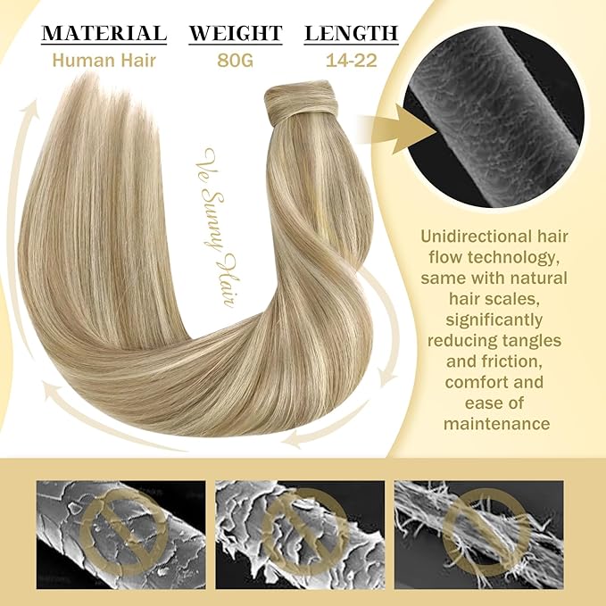 Ve Sunny Hair Extensions Ponytail Real Human Hair Wrap Around Clip in Ponytail Hair Extensions Straight Extensions Human Hair for Women Light Brown 16inch 80G