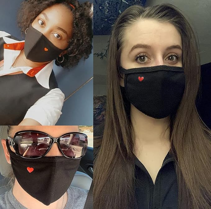 8 Pack Fashion Cute Heart Masks with Adjustable Nose Bridge - Mothers Day Gifts, Gifts for Women Travel Unisex Cotton Cloth Adult Face Mask - Washable Reusable for Women Men Youth
