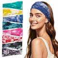 obeoby Tie Dye Headbands for Women, 8Pcs Boho Hairbands Fashion Knot Wide Headband for Daily Yoga Work, Hippie Gifts for Women