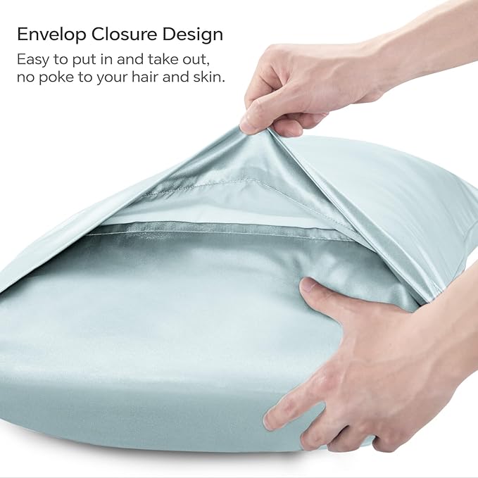 BEDELITE Satin Body Pillow Cover 2 Pack, Super Soft and Cooling Body Pillow Pillowcase for Hair and Skin, Breathable Silky Full Long Pillowcase Cover(20"x54", Stone Blue)