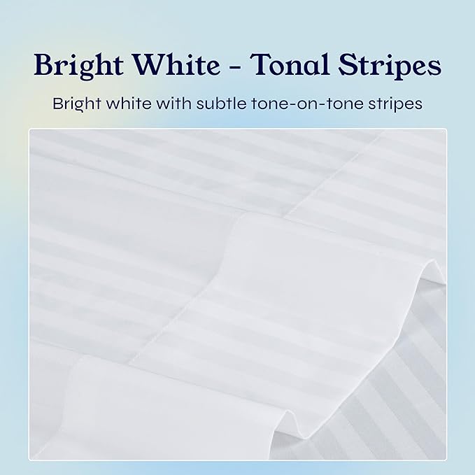 California Design Den Standard Queen Size Pillowcase Set - 400 Thread Count, 100% Cotton Sateen, Set of 2 Pillow Covers, Soft and Breathable - Striped Bright White