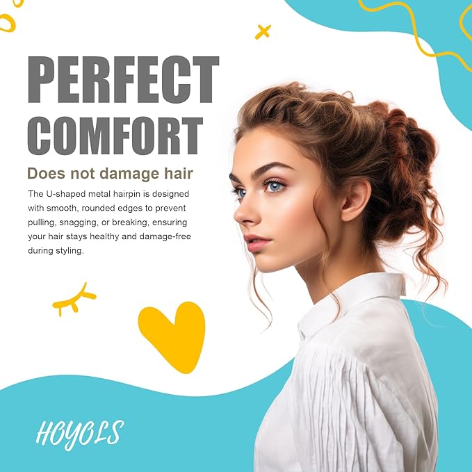 Hoyols U Shaped Hair Pins, Assorted Size Hair Bobby Pins, Metal Curved Curly Bun Clips Crimped Design with Ball Tips for Women Girls Grips Hairstyle, 150 Count Bulk Pack (Silver)