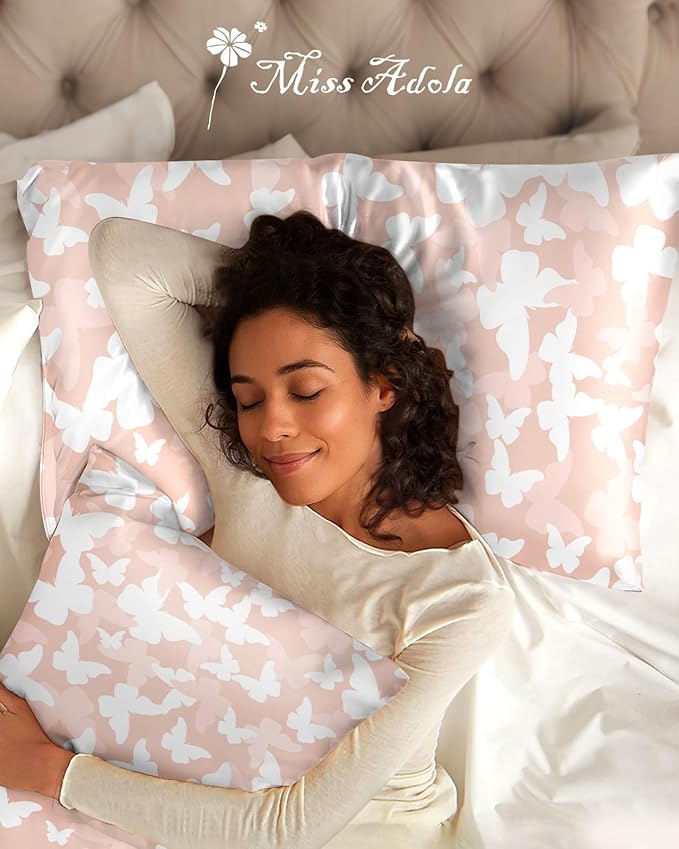 2 Pack Mulberry Silk Pillowcase for Hair and Skin - Queen Size 20 x 30 Inches with Hidden Zipper PK Butterfly 19 Momme Soft Sleeping Silk Pillow Case for Women, Moms