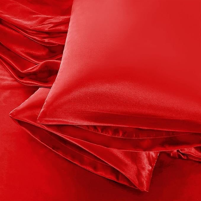 Aormenzy Satin Body Pillow Cover Set of 2, 20x54 Inches Red Body Pillow Case for Adults, Silky Soft & Cooling Pillowcase with Envelope Closure