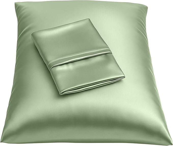 BLISSFORD Satin Pillowcase with Zipper, for Hair and Skin Care, Feels Soft and Cool Like a Silk Pillowcase, Satin Pillow Cases 2 Pack, Slik Pillow Cover, Sage Green - Standard Size - Set of 2