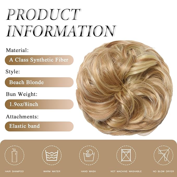 Large Messy Bun Hair Piece Curly Synthetic Extensions Scrunchies Fake Chignon Updo Hairpieces for Women Blonde Highlights