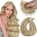 Sunny Hair Tape in Hair Extensions Real Human Hair Invisible Remy Hair Extensions Tape ins for Women Dark Honey Blonde Highlight Medium Blonde 18 inch 25G