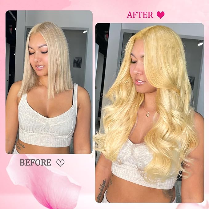 Kinky Straight Human Hair Clip in Extensions Blonde Double Weft 8pcs 125g Straight Hair Extensions 24inch Clip in Hair Extensions for Women Real Human Hair