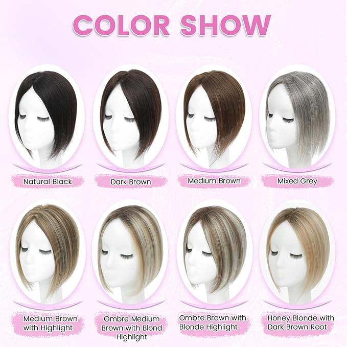 YAMI Hair Toppers for Women Fluffy Human Hair Topper 10inch Handmade Swiss Base Hairpieces 360° Cover Hairloss (Ombre Brown with Blonde Highlight)