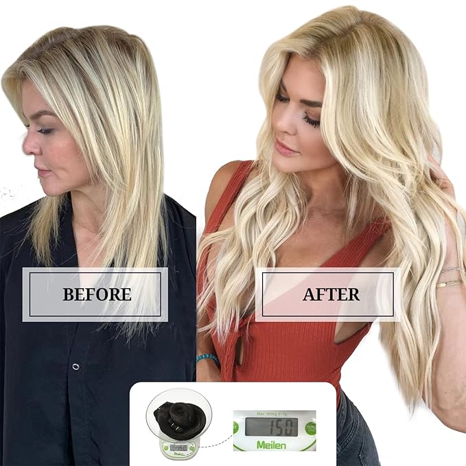 DOORES Human Hair Clip Extensions, Light Blonde Highlighted Golden Blonde 150g 9pcs 20 Inch, Natural Remy Clip in Hair Extensions Straight Thick Hair Extensions