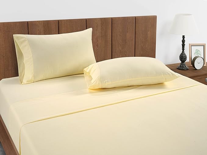 LANE LINEN 100% Organic Cotton Pillow Cases Set of 2 - Standard Size - Soft Pillow Cases - Vanilla