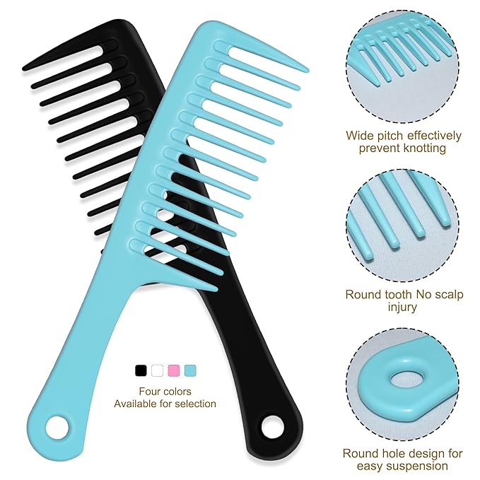 MODENGKONGJIAN 4PCS Wide Tooth Detangling Comb, Large Hair Styling Comb for Curly, Wet, Long Hair (Multi-colored, Polypropylene, Handgrip)