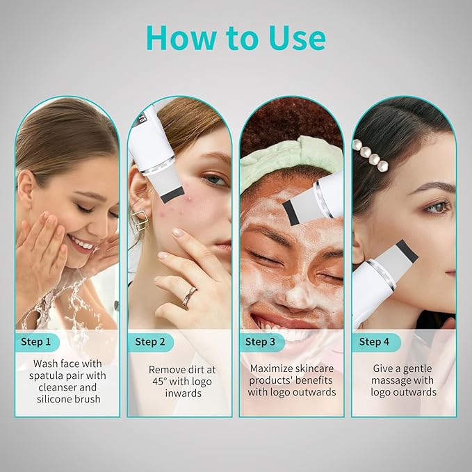 Skin Scrubber Face Spatula - 4-in-1 Deep Cleansing Tool for Pore Extraction, Fast Charging Dock Blackhead Remover Face Spatula for Facial Skincare Women Gift (White)