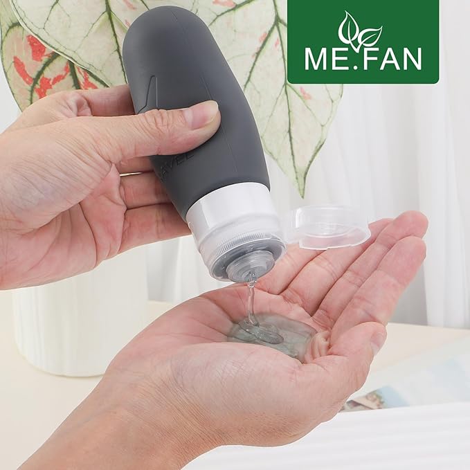 ME.FAN Travel Bottles for Toiletries, TSA Approved 3oz Travel Size Containers, Silicone Squeezable Portable Split Bottle, Travel Accessories for Conditioner, Shampoo, Lotion- 4 Pack Bright