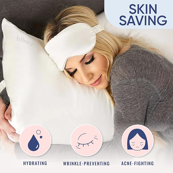 Blissy Silk Pillowcase - 100% Pure Mulberry Silk - 22 Momme 6A High-Grade Fibers - Silk Pillow Cover for Hair & Skin - Regular, Queen & King (Blissy White, Queen)