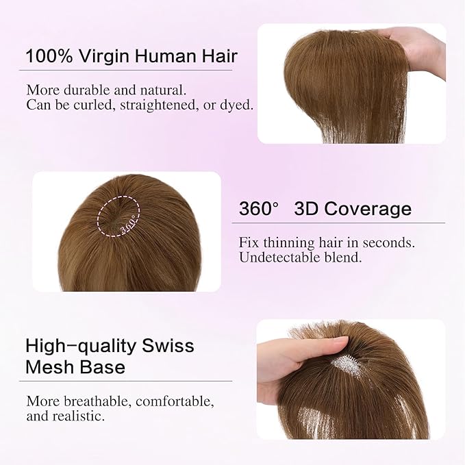 Hair Toppers for Women Real Human Hair 3D Bangs Clip 100% Human Toppers for Women 10 Inch Clip in Bangs Hairpieces(Brown)