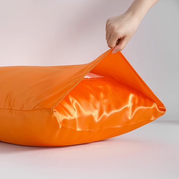 NTBAY 2 Pack Satin Queen Pillowcases for Hair and Skin, Luxurious and Silky Pillow Cases with Envelope Closure, 20x30 Inches, Orange