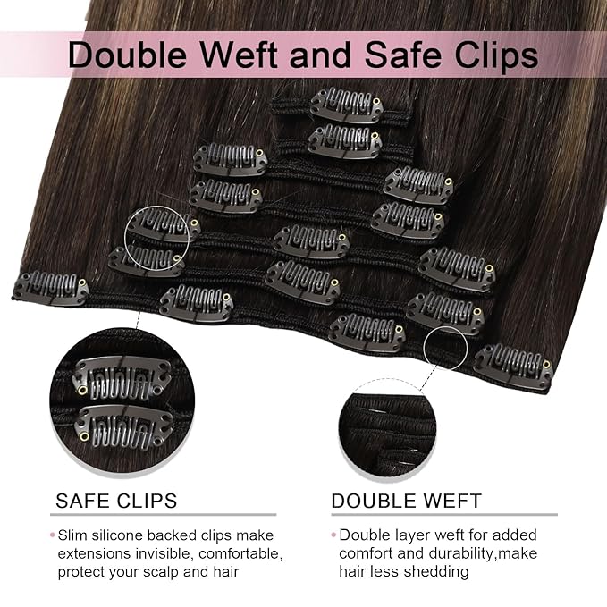 Pro2.0 Clip in Hair Extensions Real Human Hair 20inch 7pcs Color #2/6/18 Dark Brown to Dirty Blonde Remy Real Human Hair Extensions Clip ins 120g Thick Double Weft（#2/6/18-20inch）