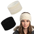 2Pcs Winter Headbands for Women, Soft Fuzzy Fleece Lined Ear Muffs for Winter Women, Cable Knit Ear Warmer Headband Christmas Stocking Stuffers Gifts