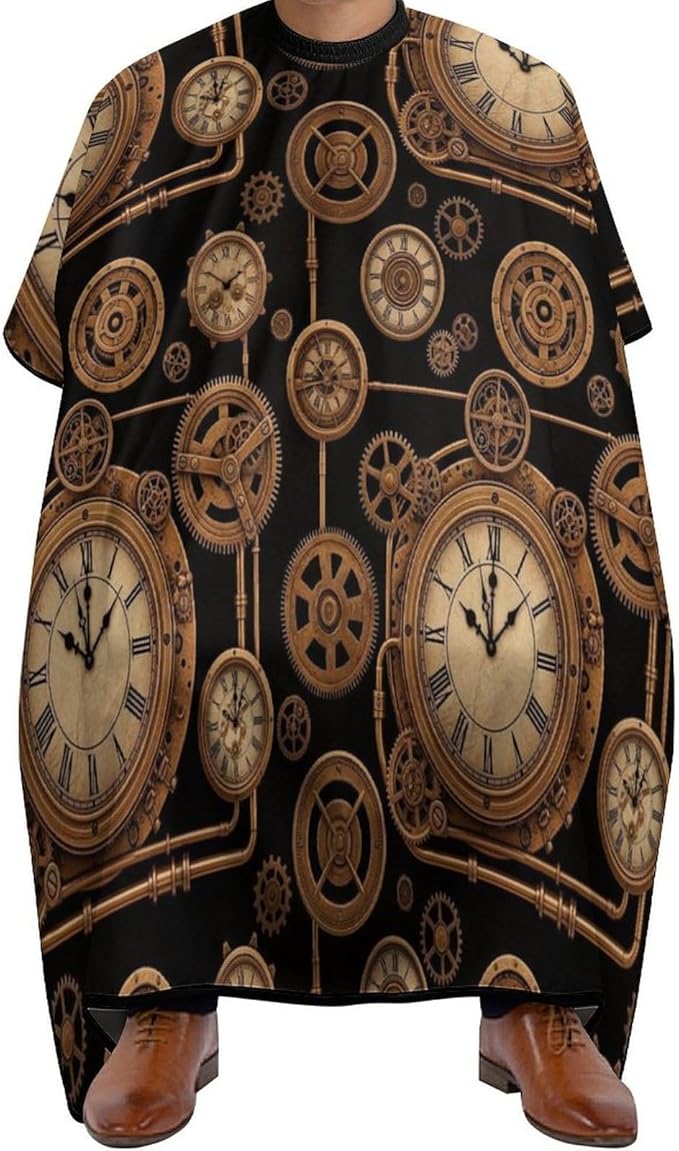Unisex Vintage Steampunk Clock Hair Styling Cape, Lightweight Salon Cape Apron for Home Stylists, Haircut Tools