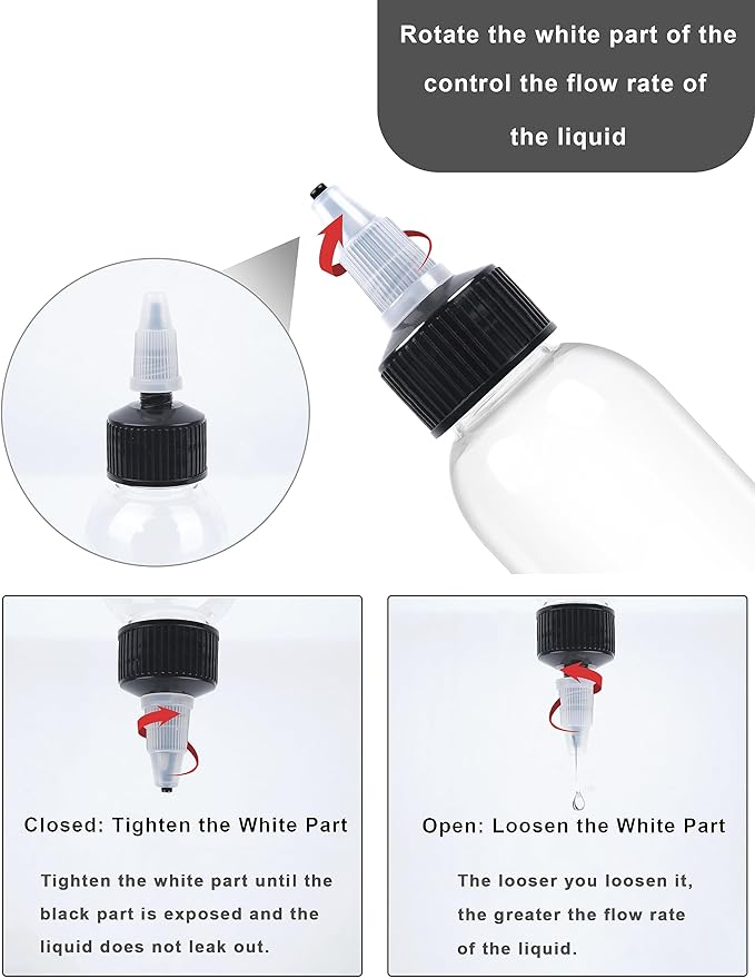 6 Pcs 2oz Plastic Squeeze Bottles with Twist Top Cap, 60ml Clear Dispensing Bottles, Empty Squirt Bottle for Liquids, Sauces, Arts, Crafts, Travel