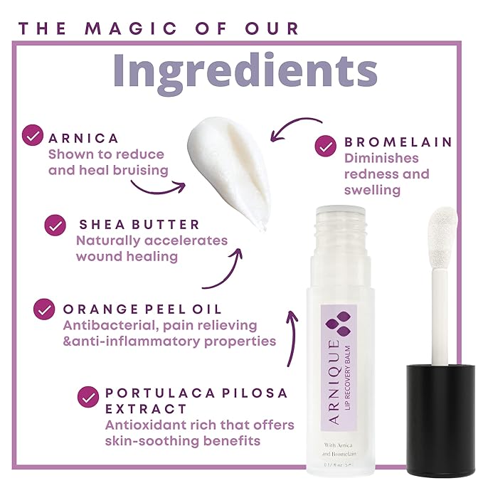 Arnica Lip Balm - Lip Filler Aftercare with Arnica Montana and Bromelain, Topical Bruise Balm Masque for Lip Flip Injections and Implant Surgery to aide with Bruising, Swelling and Redness