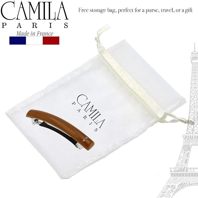 Camila Paris CP3449 French Hair Barrette Clip for Girls Caramel, Rubberized Metal Clasp Strong Hold Grip Hair Clips for Women, No Slip Durable and Styling Girls Hair Accessories, Made in France