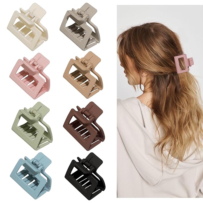 Cobinaan Medium Hair Clips for Women Girls, 2 x 1 x 1.8 inch, 8pcs Neutral Color, Claw Hair Clips for Thin/Medium Thick Hair, Hair Jaw Clips Nonslip Clips