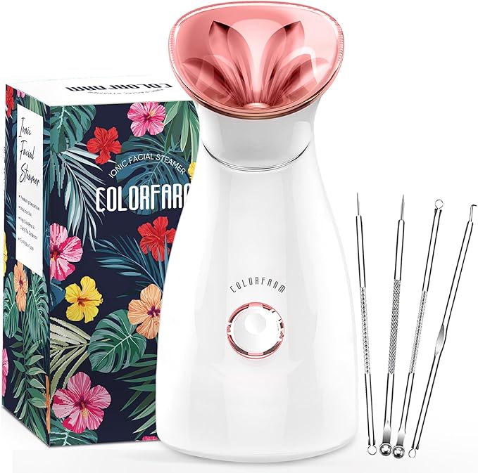 Colorfarm Facial Steamer Nano Ionic: Face Steamer Deep Cleaning Unclogs Pores - Humidifier Hot Mist Home Sauna Spa for Women Men Sinuses Moisturizing