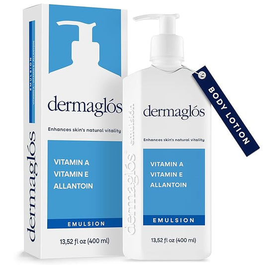 Dermaglos Moisturizing Body Lotion for Dry Skin with Extra Vitamin A, Vitamin E & Allantoin | Regenerating Lightweight Moisturizer for Stretch Marks, Tattoos Aftercare, Scars & Wrinkles | 13.52 Fl Oz