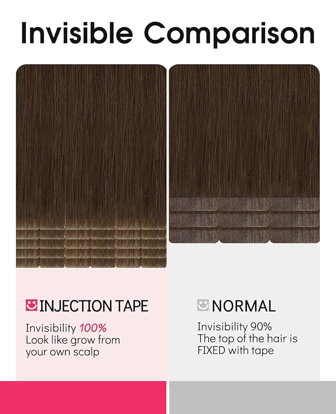 Youngsmile Insert Tape in Hair Extensions Injection Human Hair Extensions #4 Chocolate Brown Invisi Edge Tape ins Remy Human Hair 22 Inch Injected Hair Tape in Extensions 20pcs 50g Straight (#4,22'')