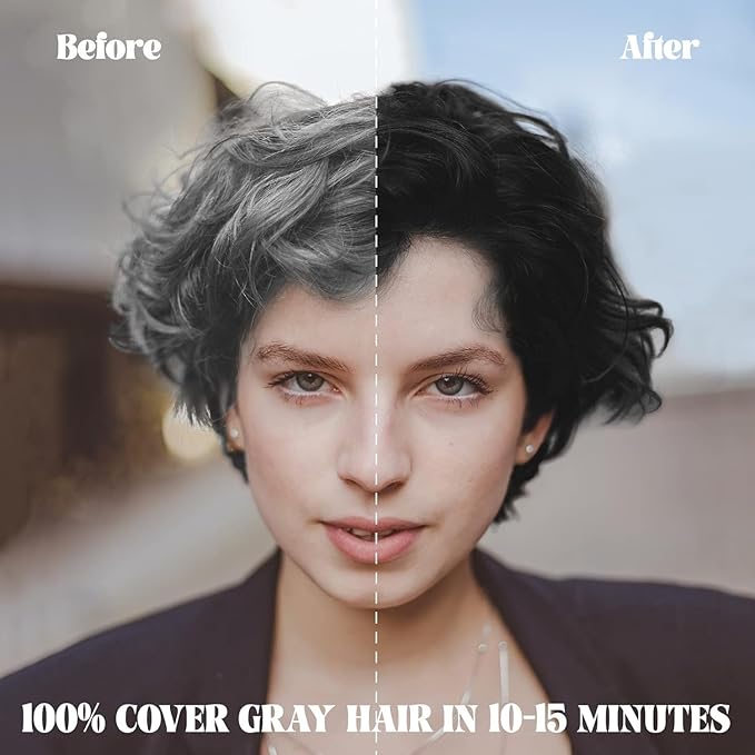 JUANCHI Gray Hair Coverage Shampoo - 3 in 1 Herbal Formula for Women and Men, 500ml (Black)