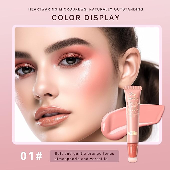 Liquid Blush Beauty Wand Matte Cream Blush Stick with Soft Cushion Applicator For Natural Cheek Tint Blendable Lightweight Long Lasting Dewy Finish makeup blush for Face(01 Nude Orange)