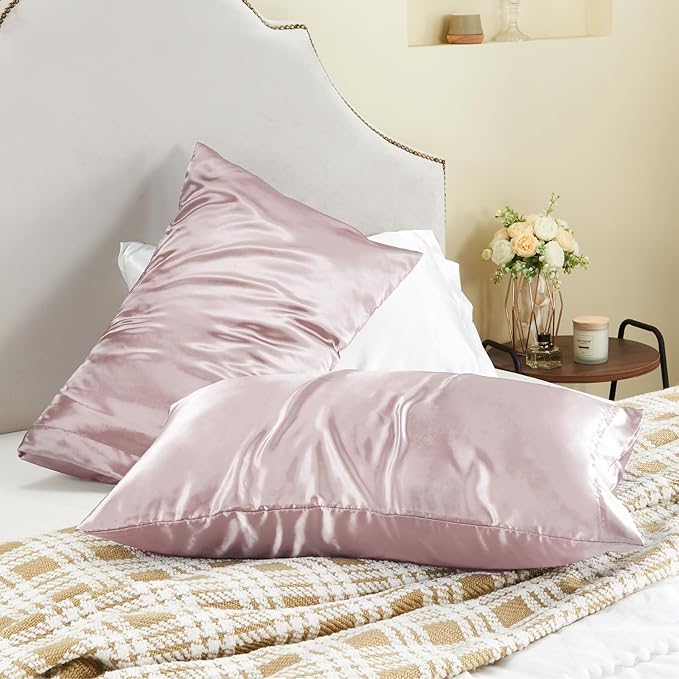BEDELITE Satin Pillowcase for Hair and Skin, Super Soft and Cooling Similar to Silk Pillow Cases 2 Pack with Envelope Closure, Gift for Women Men(20"x30" Queen Size, Lotus Pink)