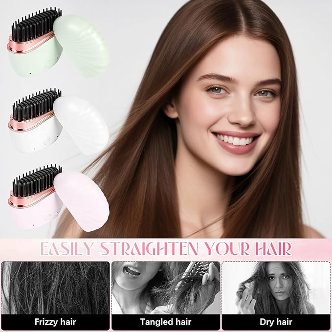 Mini Straightener, Cordless Rechargeable Portable Straightening Comb, Portable Rapid-Heat with 3 Temp Settings, Heat-Resistant Shell for Travel(Pink)