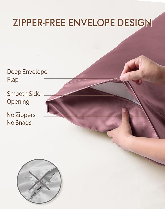 SilkSilky 100% Mulberry Silk Pillowcase - Pure 22 Momme High-Grade 6A Fibers for Hair & Skin, Envelope Closure, Natural, Organic, Breathable & Cooling Pillow Case (Standard, Pale Mauve)