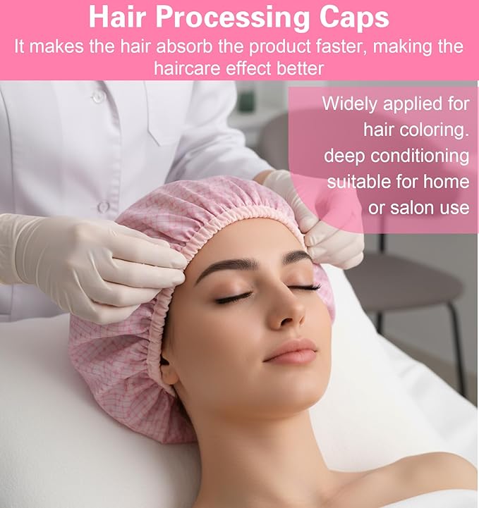 2 Pcs Heat Cap for Deep Conditioning, Pink Heating Caps for Deep Conditioning with Double Layer, Waterproof & Reusable for Shower, Hot Oil Treatment & Hair Steam Therapy
