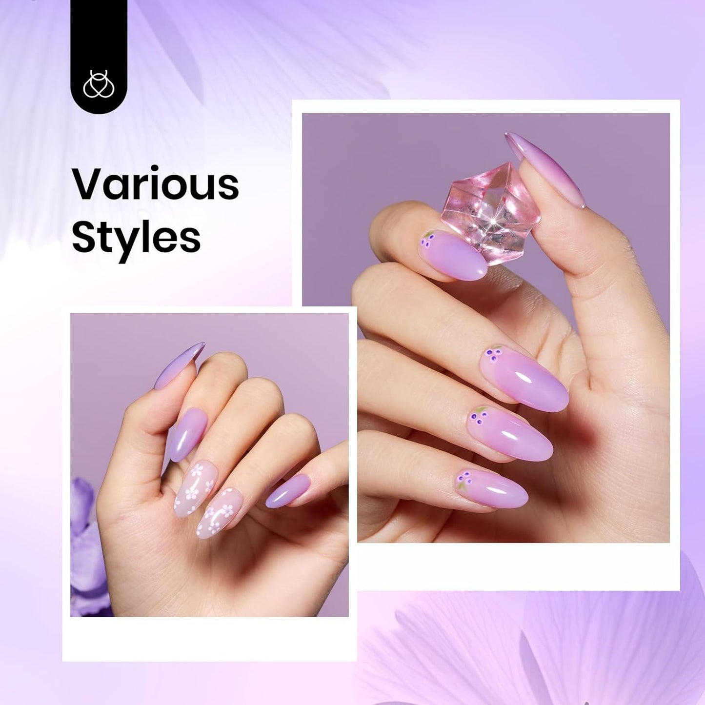 Beetles Purple Gel Nail Polish, 15ML Pastel Purple Jelly Gel Polish Translucent Effect Nail Concealer High Gloss Soak Off UV Sheer Lavender Spring Summer Manicure Gift for Women