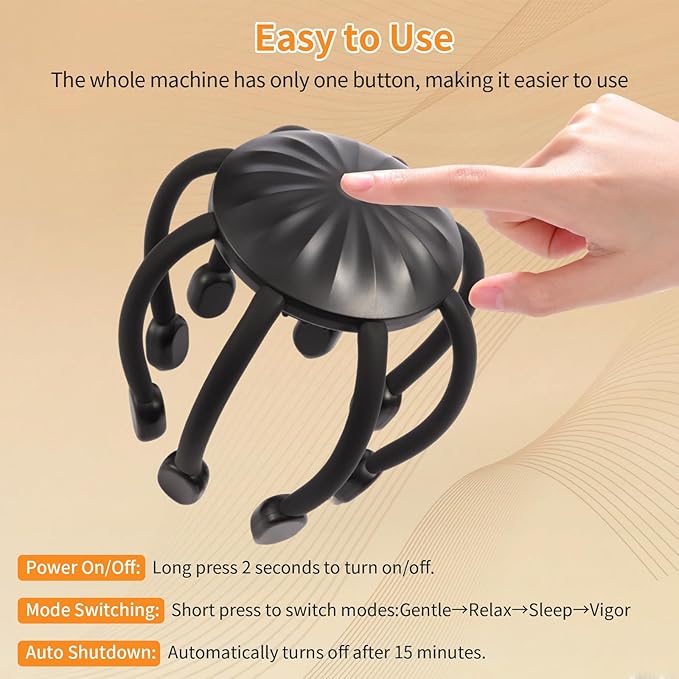 Electric Scalp Massager – Automatic Octopus Head Massage Tool for Hair & Scalp Comfort, Promotes Relaxation, Soothes Tension & Tiredness, with 8 Massage Heads, Scratchers, and 360° Massage Design