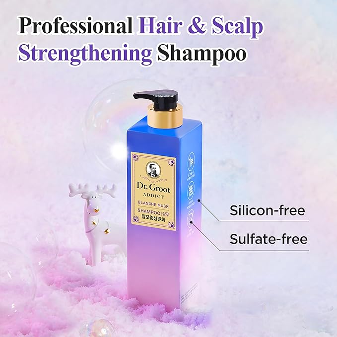 Dr. Groot Addict Shampoo (Blanche Musk, 23fl oz) - Professional Volumizing Shampoo | Thin, Damaged Hair & Odor Control, Amino Acid, Biotin, Silicone-Free | Korean Skincare