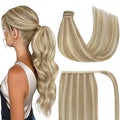 Ve Sunny Hair Extensions Ponytail Real Human Hair Wrap Around Clip in Ponytail Hair Extensions Straight Extensions Human Hair for Women Dark Golden Blonde Highlights 20inch 80G