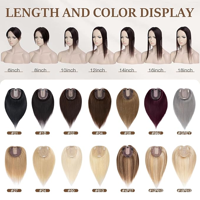 Rich Choices Hair Toppers for Women Real Human Hair 100% Human Remy Toppers NO Bangs with Thinning on Top Clip in Hairpiece 4"x4.7"Lace Base 16 Inch #4P27 Medium Brown Highlights Dark Blonde